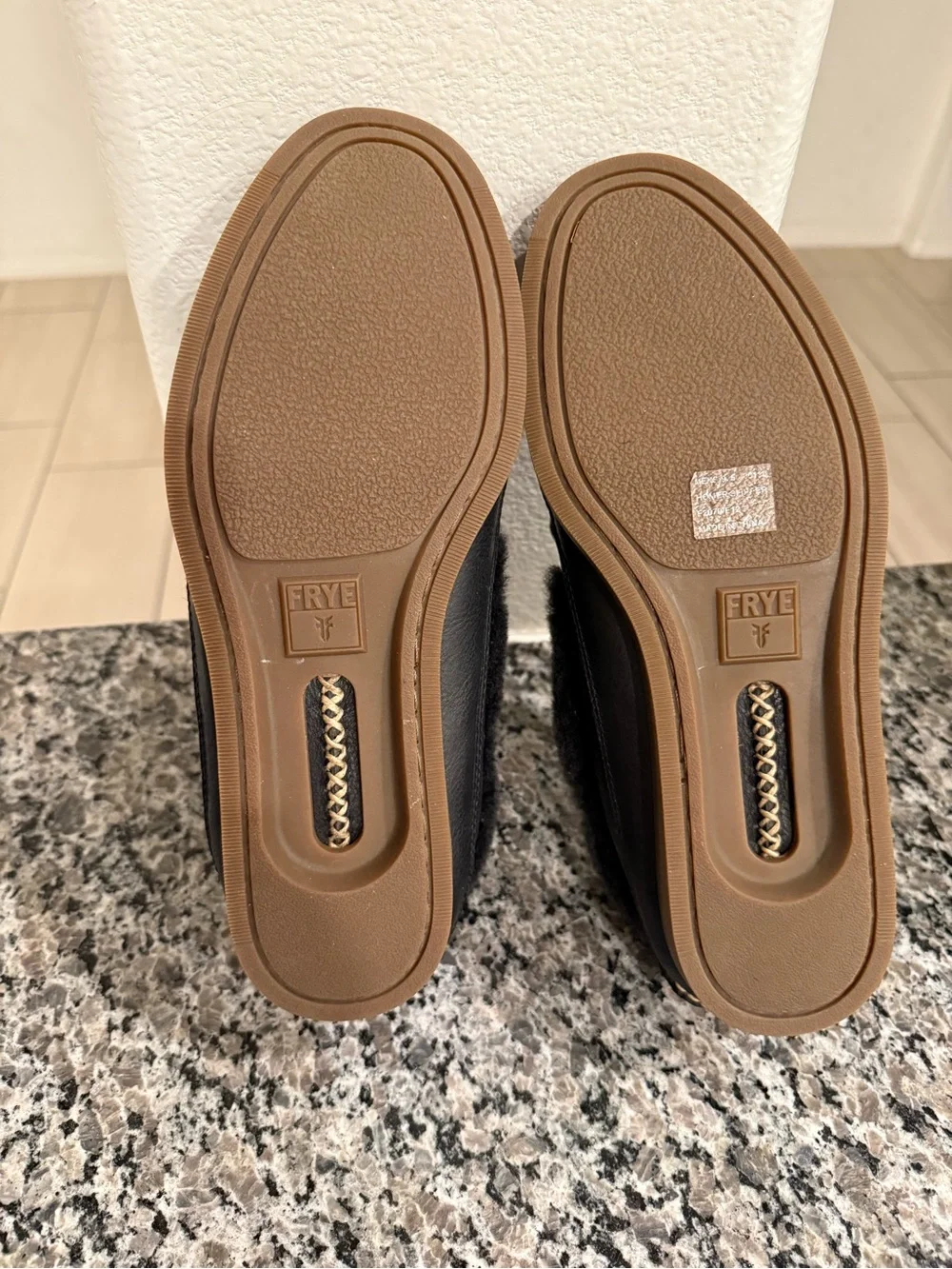 Men's Black ‘FRYE’ Leather Shearling-Lined Moccasin Slippers